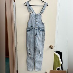 Light Wash Distressed Denim Overalls